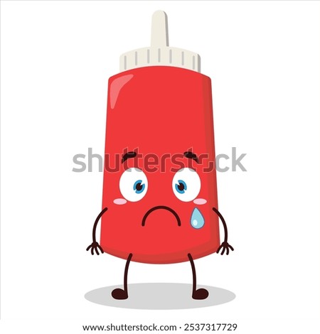 cute nervous expression of tomato sauce bottle character