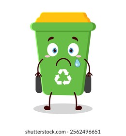 cute nervous expression of trash bin cartoon character
