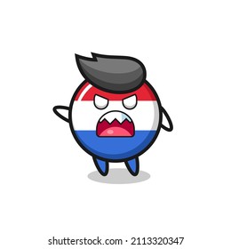 cute netherlands flag badge cartoon in a very angry pose , cute style design for t shirt, sticker, logo element