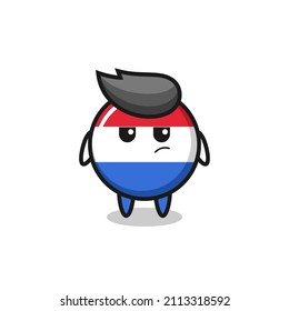 cute netherlands flag badge character with suspicious expression , cute style design for t shirt, sticker, logo element