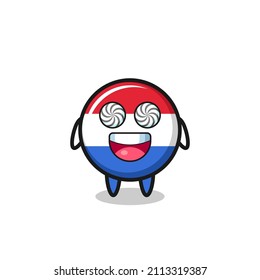 cute netherlands flag badge character with hypnotized eyes , cute style design for t shirt, sticker, logo element