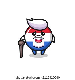 cute netherlands flag badge grandpa is holding a stick , cute style design for t shirt, sticker, logo element