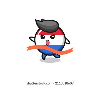 cute netherlands flag badge illustration is reaching the finish , cute style design for t shirt, sticker, logo element