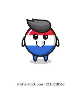 cute netherlands flag badge mascot with an optimistic face , cute style design for t shirt, sticker, logo element