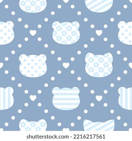 Cute neutral blue different animal shapes with texture of dots, flowers and stripes. Baby boy and girl cloth textile print design.