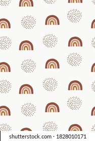 Cute Neutral Boho Rainbow Seamless Vector Pattern Simple Hand Drawn Rainbow Sky Print. Funny Scandinavian Style Repeatable Design ideal for Fabric, Textile, Wrapping Paper.