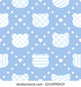 Cute neutral different animal shapes with texture of dots, flowers and stripes. Baby boy and girl cloth textile print design.