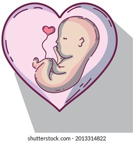 Cute new baby in heart. Vector graphic illustration. Individually  in a white background.