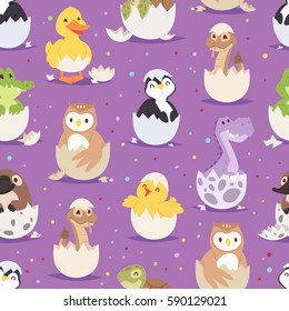 Cute new born animals in eggs easter seamless pattern