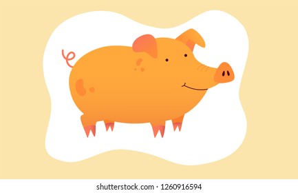 Cute New Year 2019 smiling pig vector illustration on bright background for web and printing.