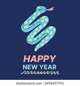 Cute New Year 2025 symbol snake modern hand painted illustration banner. Abstract hand drawn sign vector clipart design for branding cover, card, poster, website banner. 