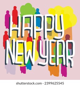 Cute-Neujahr-Hintergrund mit lebendigen Menschen hinter sich