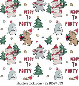 Cute new year bears penguins new year trees graphic tee design for kids market as vector
