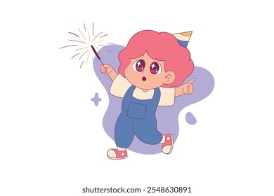 Cute New Year Celebration Pose Vector Illustration