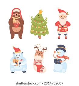 Cute New Year Character Having Fun at Wintertime Vector Set
