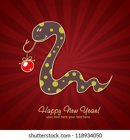 Cute New Year chinese black snake holding a toy ball
