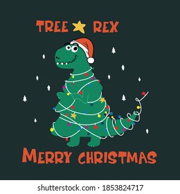 cute new year christmas dinosaur