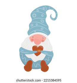 Cute New Year Gnome With Heart Shape On White Background