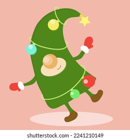 cute new year gnome, santa, elf, tree. New Year card