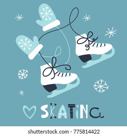 Cute new year greeting card. Fun skating.