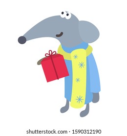 Cute New Year grey rat, vector illustration. Funny rat for New Year design. Cute little mice. Merry christmas mouse. Rat, symbol, sign of Chinese calendar, zodiac. Character, mascot, vector image