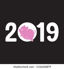 Cute New Year of the pig card, 2019 design, vector illustration