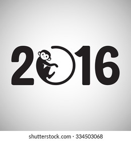 Cute New Year postcard, year of the monkey, year 2016 design, vector illustration