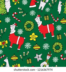 Cute New Year seamless pattern with Lamas.