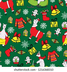 Cute New Year seamless pattern with Lamas.