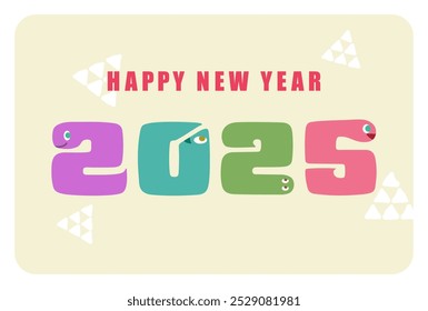 Cute New Year's card with snake numbers. 2025, Year of the Snake,  horizontal postcard size. Vector illustration.