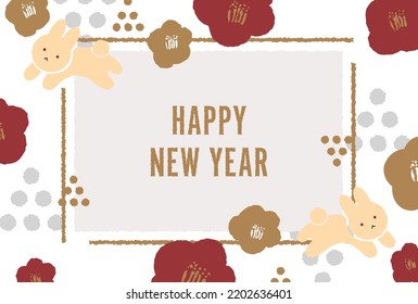 Cute New Year's card vector material of plum and rabbit