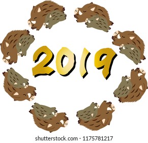 Cute New Year's Circle frame of wild boar