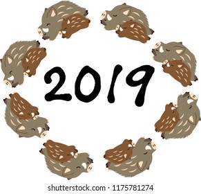 Cute New Year's Circle frame of wild boar