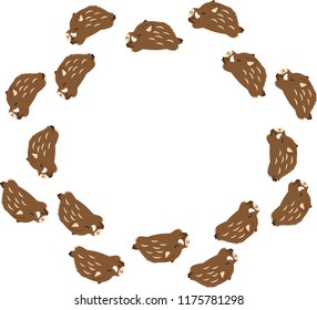 Cute New Year's Circle frame of wild boar
