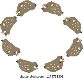 Cute New Year's Circle frame of wild boar