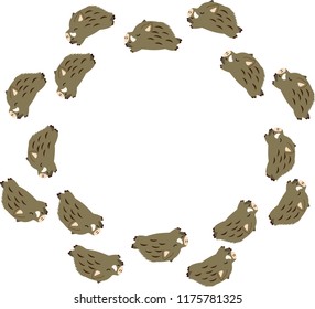 Cute New Year's Circle frame of wild boar