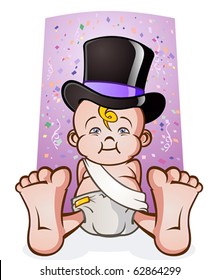 Cute New Years Eve Baby Cartoon Character in a Top Hat