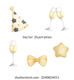 Cute New Years Eve Clipart, Aquarell New Year Clipart , Happy New Year, Celebration Clipart, festlich, Vektorgrafik.