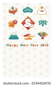 Cute New Year's lucky charm and snake icon New Year's card [Vertical] (2025, Snake)