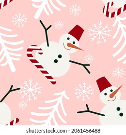 CUTE NEW YEAR'S SNOWMAN RIDES IN THE Sled. cute christmas pattern for packaging and backgrounds