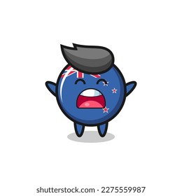 cute new zealand flag badge mascot with a yawn expression , cute style design for t shirt, sticker, logo element