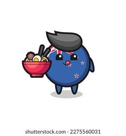 cute new zealand flag badge character eating noodles , cute style design for t shirt, sticker, logo element