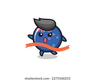 cute new zealand flag badge illustration is reaching the finish , cute style design for t shirt, sticker, logo element