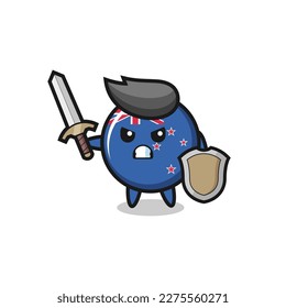 cute new zealand flag badge soldier fighting with sword and shield , cute style design for t shirt, sticker, logo element