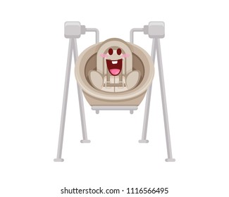 Cute Newborn Baby Bouncer Swing Cartoon Character Illustration In Isolated White Background