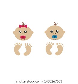 Cute newborn baby boy and girl. Vector illustration 