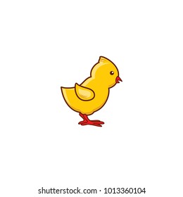 Cute new-born baby chicken character, side-view portrait, Easter icon, hand-drawn vector illustration isolated on white background. Baby chicken character, Easter symbol, decoration element