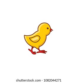 Cute new-born baby chicken character, side-view portrait, Easter icon, hand-drawn vector illustration isolated on white background. Baby chicken character, Easter symbol, decoration element
