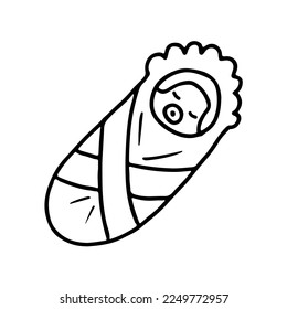 Cute newborn baby. Coloring page for kids. Vector illustration isolated on white background.