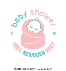 Cute newborn baby wrapped in a fluffy blanket vector illustration logo design. Can be used for baby shower celebration invitation and greeting card, t shirt design, baby product logo design.
